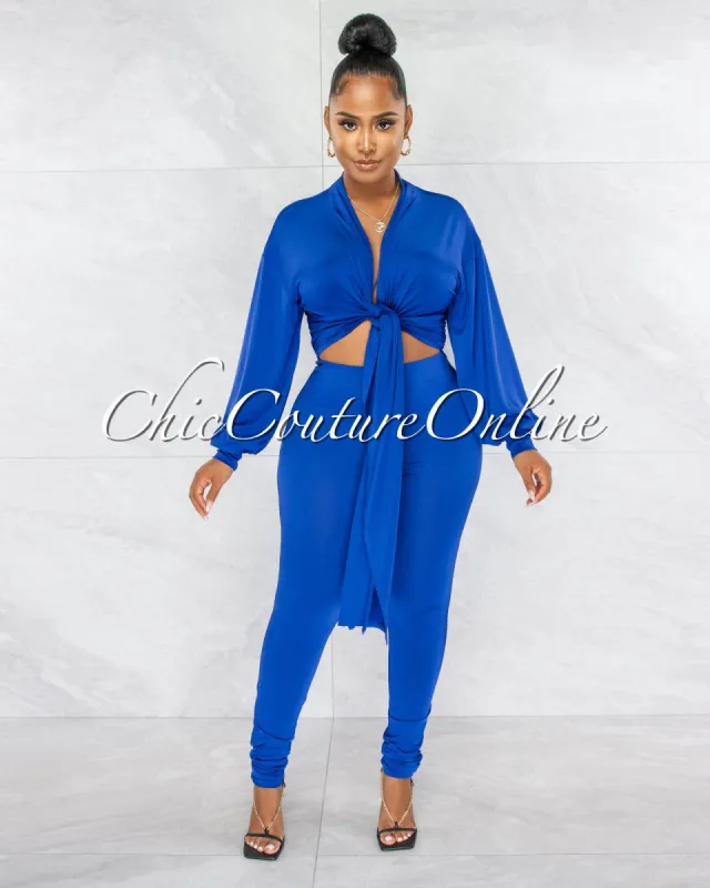 Sophia Royal Blue Front Tie Top & Leggings Set sold by chic