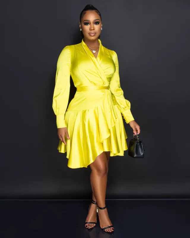 *Eloyda Lime Wrap High Low Ruffle Dress sold by Chic Couture