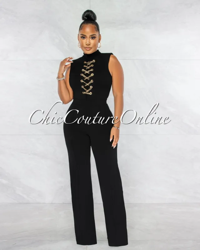Brandy Black Gold Link Lace-Up Jumpsuit sold by Chic Couture