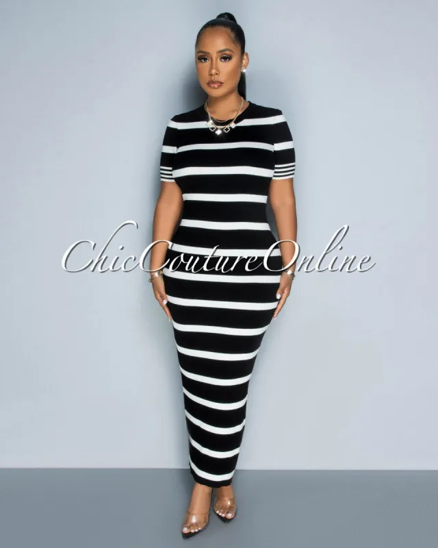 Bonita Black White Stripes Knit Maxi Dress sold by Chic Couture