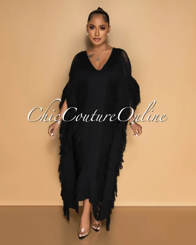 *Dominic Black Crochet Tassels Cover-Up Maxi Dress sold by Chic Couture