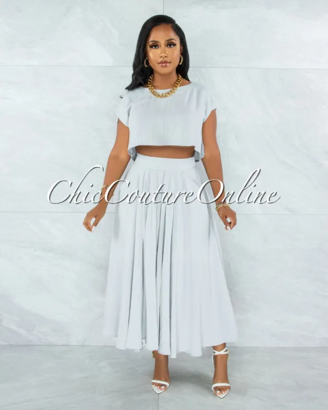 *Desideria Sky Blue Crop Top & Maxi Skirt Set sold by Chic Couture