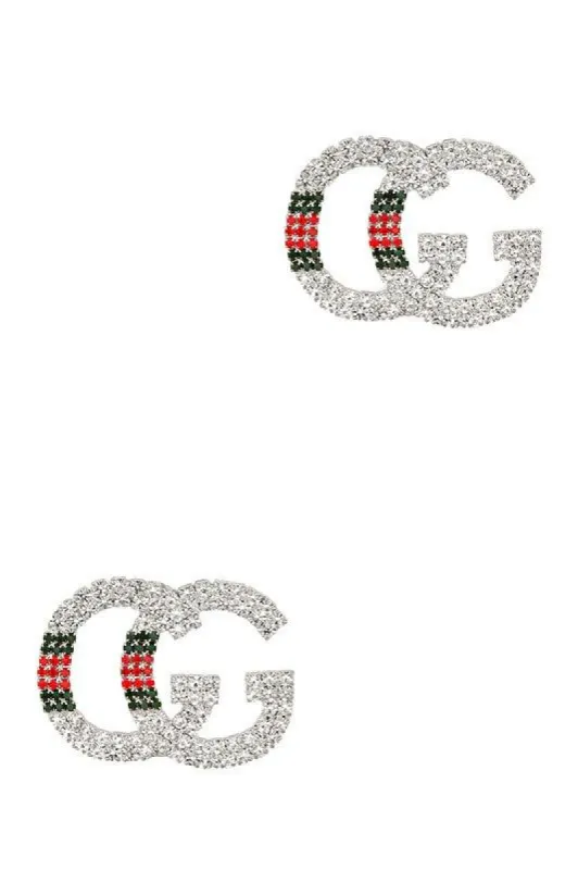 Jennie Silver Jeweled GG Stud Earrings made by Chic Couture