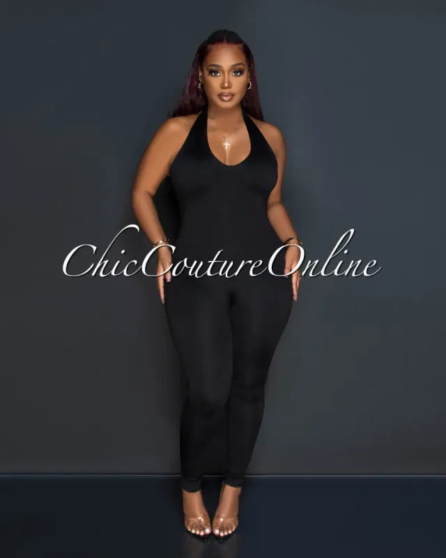 Danyel Black Double Lined Low Back Jumpsuit sold by Chic Couture
