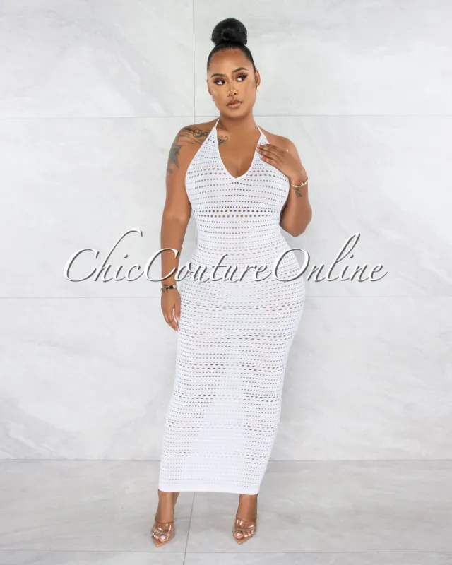 *Uriella White Perforated Halter Maxi Dress sold by chic