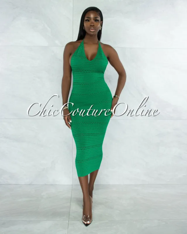 *Uriella Emerald Green Perforated Halter Maxi Dress sold by Chic Couture