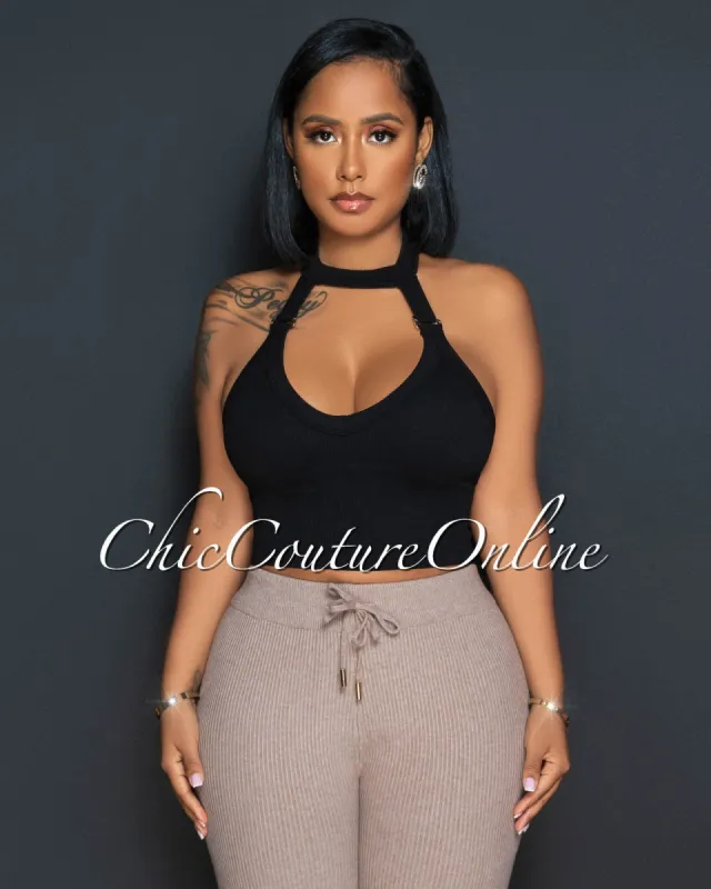 Annia Black Bust Key-Hole Ribbed Crop Top sold by Chic Couture