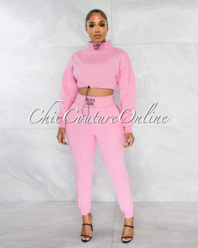 *Balboa Pink Crop Sweater & Jogger Two Piece Set sold by Chic Couture