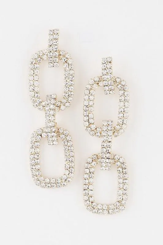 Yvana Gold Jeweled Link Chain Drop Earrings sold by Chic Couture