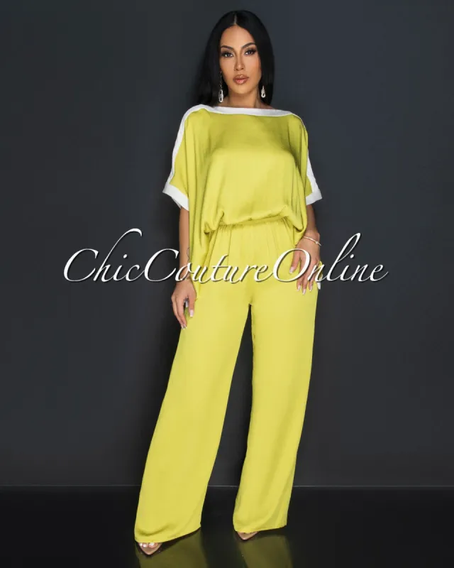 Vedette Yellow Off-White Wide Sleeves & Legs Jumpsuit sold by Chic Couture