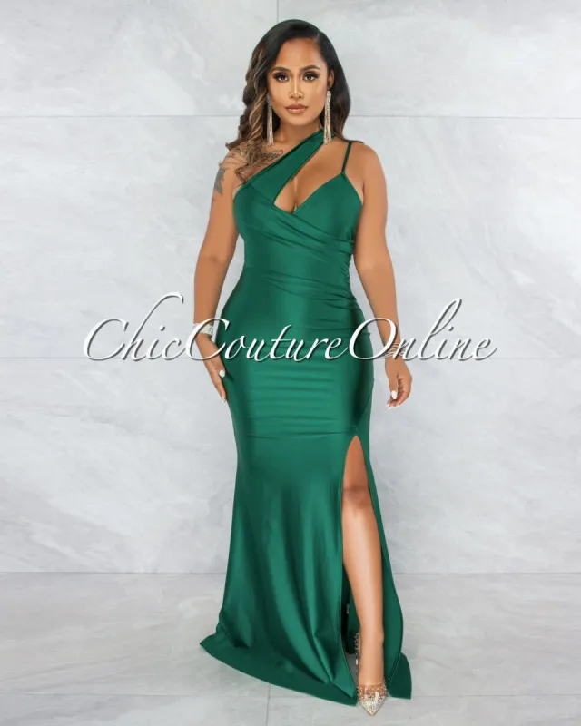 Immacula Emerald Green Draped Waist Slit Maxi Dress sold by Chic Couture