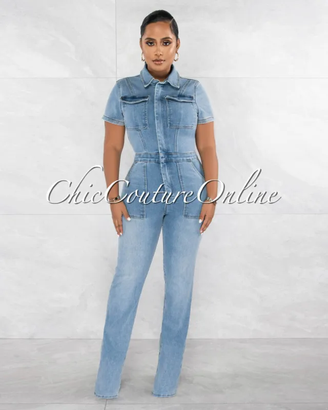 *Jhones Light Denim Utility Jumpsuit sold by chic