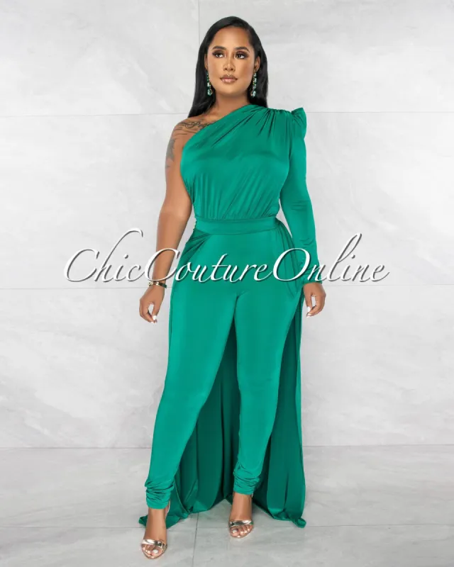 *Gowie Green Single Shoulder Train Top & Leggings Set sold by Chic Couture