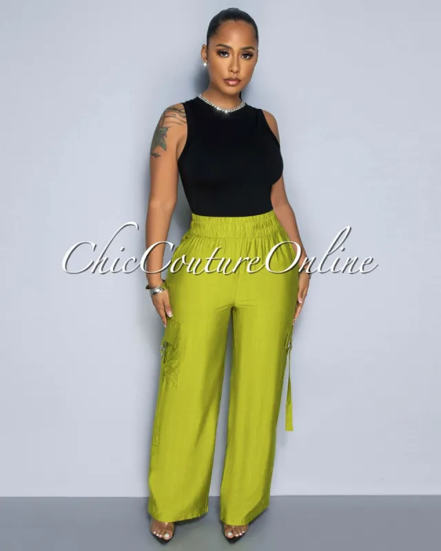 Dogma Lime Green Wide Cargo Pants sold by Chic Couture