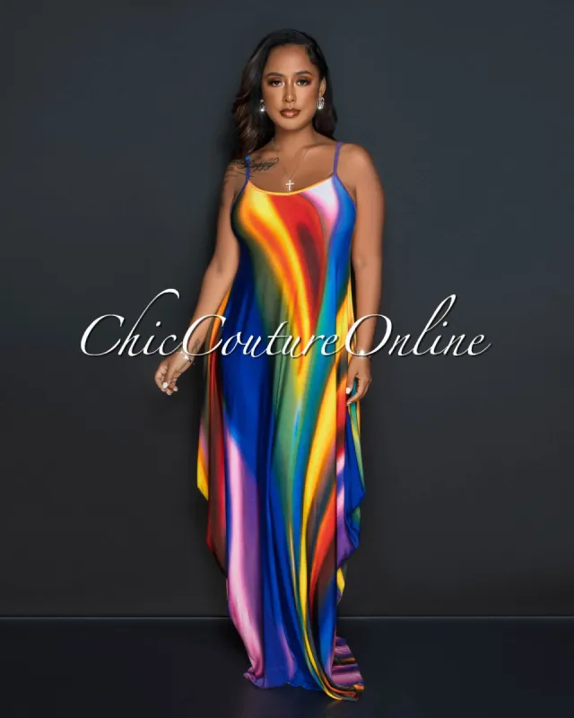 Barek Multi-Color Ombre Print Maxi Shirt Dress sold by Chic Couture