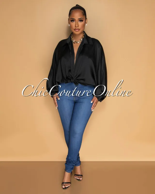 Pilar Black Wide Sleeves Silky Blouse sold by Chic Couture