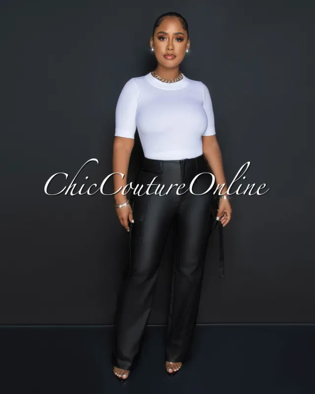 Talissa Black Gold Buckles Accent Metallic Cargo Pants sold by Chic Couture