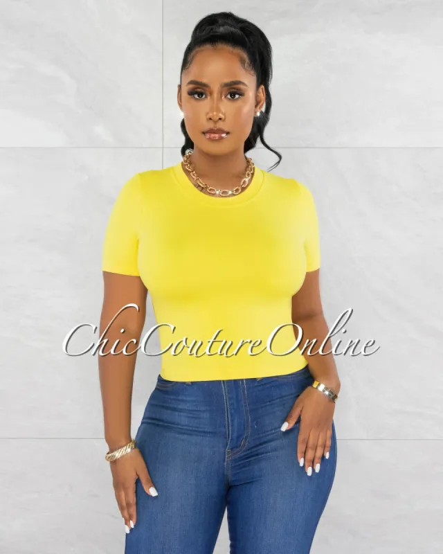 Janice Yellow Round Neckline Crop Top sold by chic
