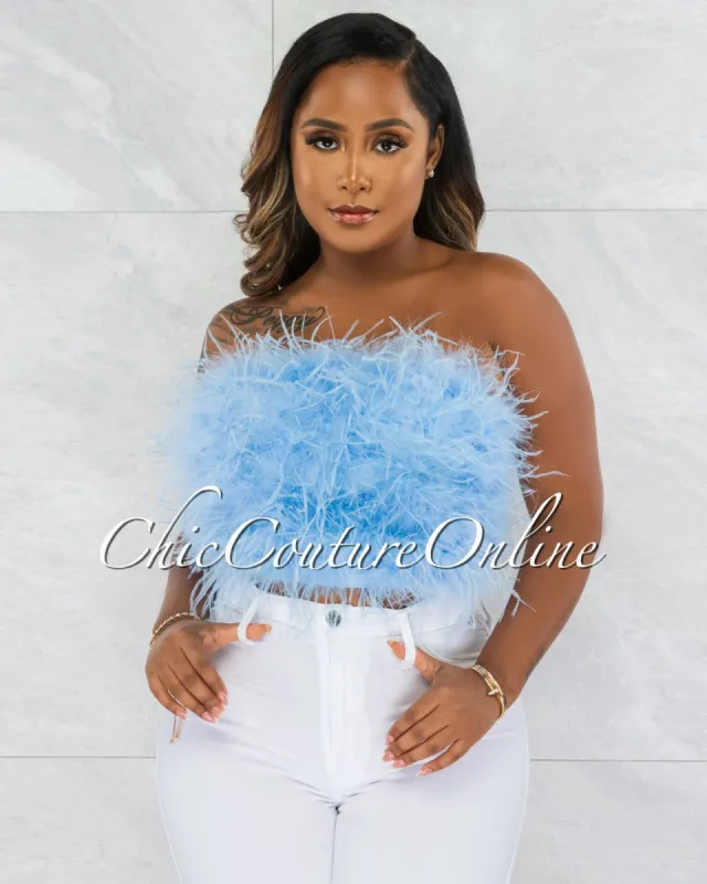 Lara Baby Blue Feather Crop Top sold by chic