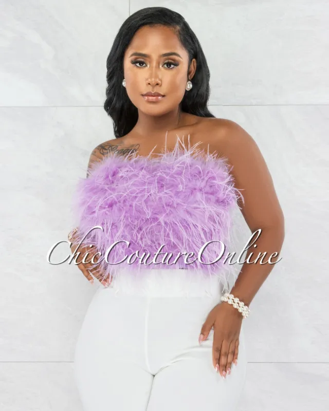 Lara Lavender Feather Crop Top sold by chic