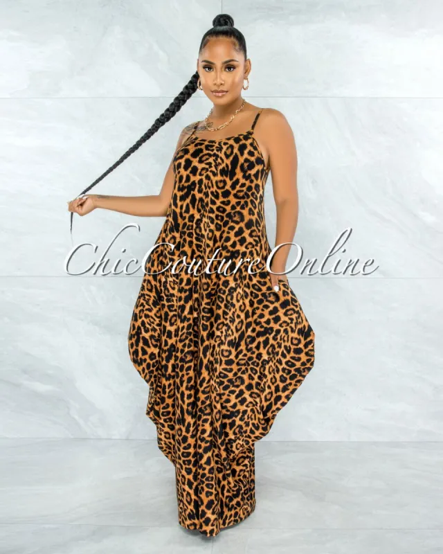 Mariselly Brown Leopard  Print Maxi Dress sold by Chic Couture