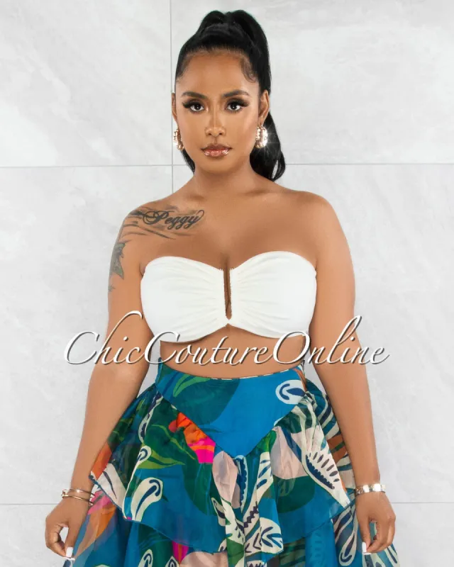 Souly Off-White Gold V Neckline Accent Crop Top sold by chic