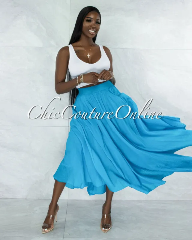 *Dondra Turquoise Flutter Wide Maxi Skirt sold by chic