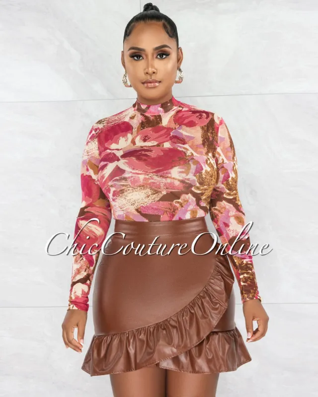 *Barbara Brown Ruffle Faux Leather Mini Skirt sold by Chic Couture