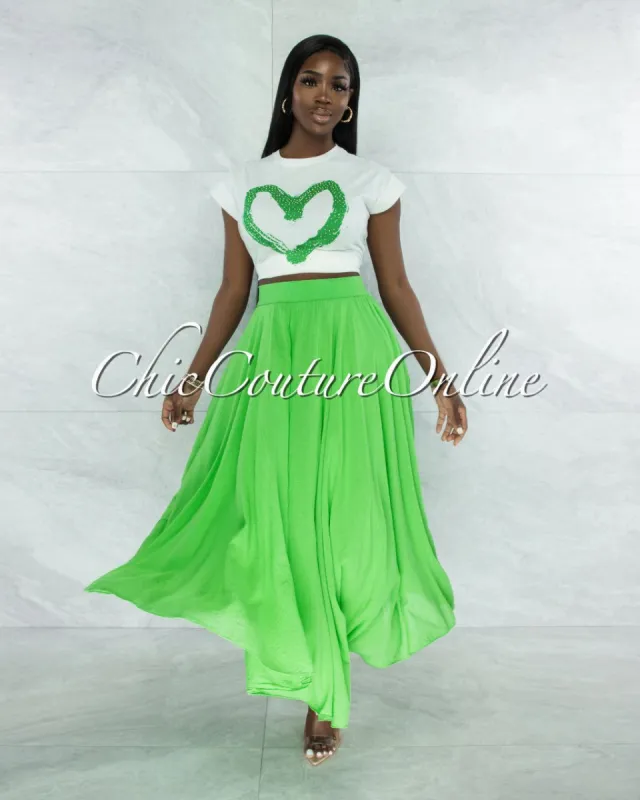 *Dondra Kelly Green Flutter Wide Maxi Skirt sold by chic