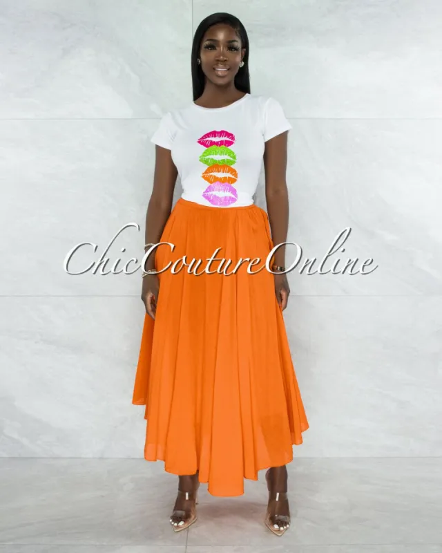 *Dondra Orange Flutter Wide Maxi Skirt sold by Chic Couture