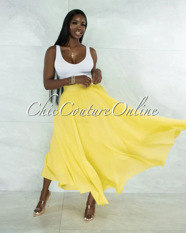 *Dondra Yellow Flutter Wide Maxi Skirt sold by chic