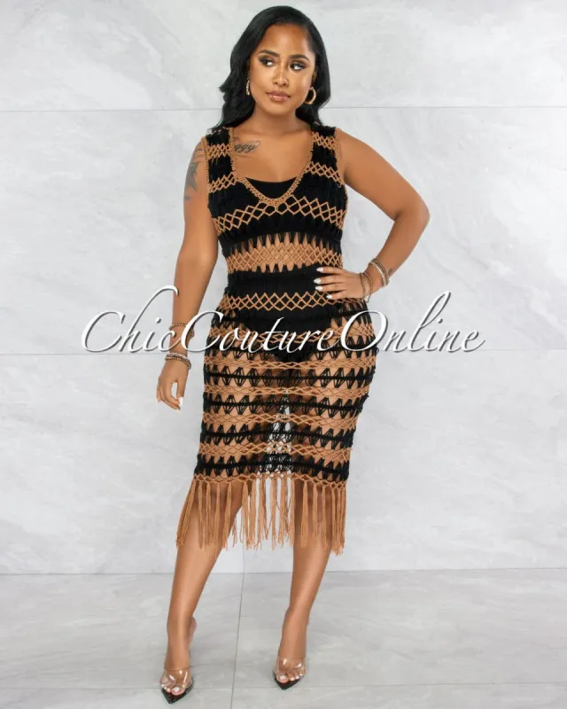 *Merecia Black Mocha Crochet Cover-Up Midi Dress sold by chic