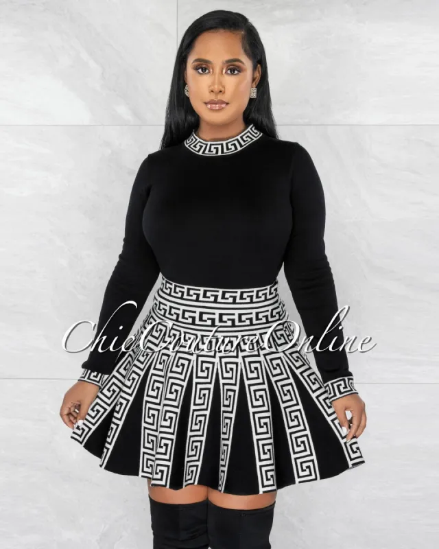 *Clarice Black White Knit Two Piece Skirt Set sold by chic