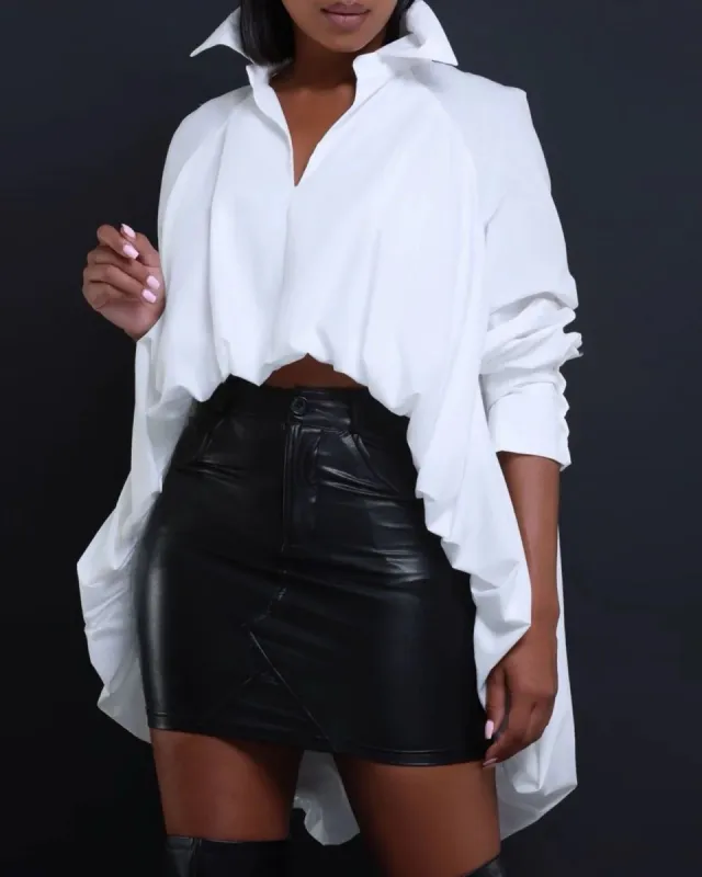 Bayou White Hi-Low Draped Blouse sold by Chic Couture