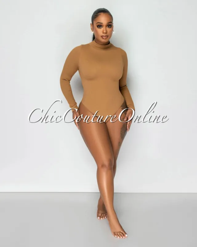 Banny Mocha Long Sleeves Ribbed Bodysuit sold by Chic Couture