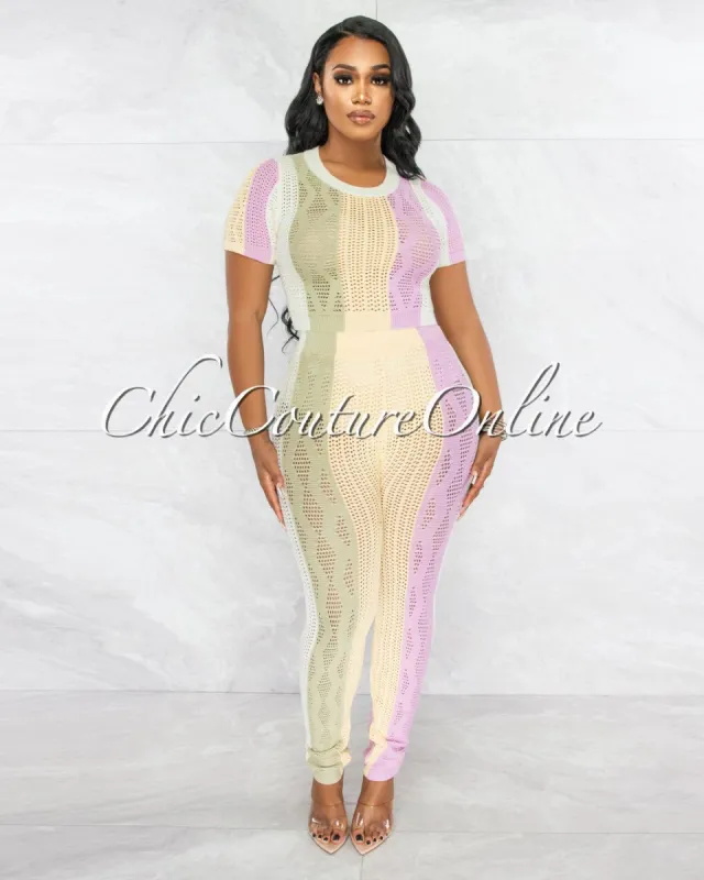 Bailey Purple Pastel Tones Stripes Knit Joggers Set sold by chic