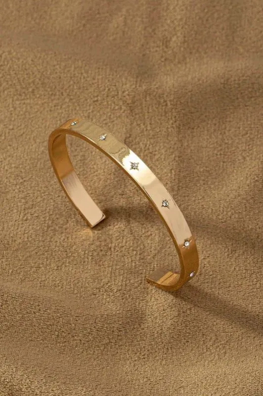 Arias Brass Cuff Bracelet w/ Rhinestones Stars sold by chic