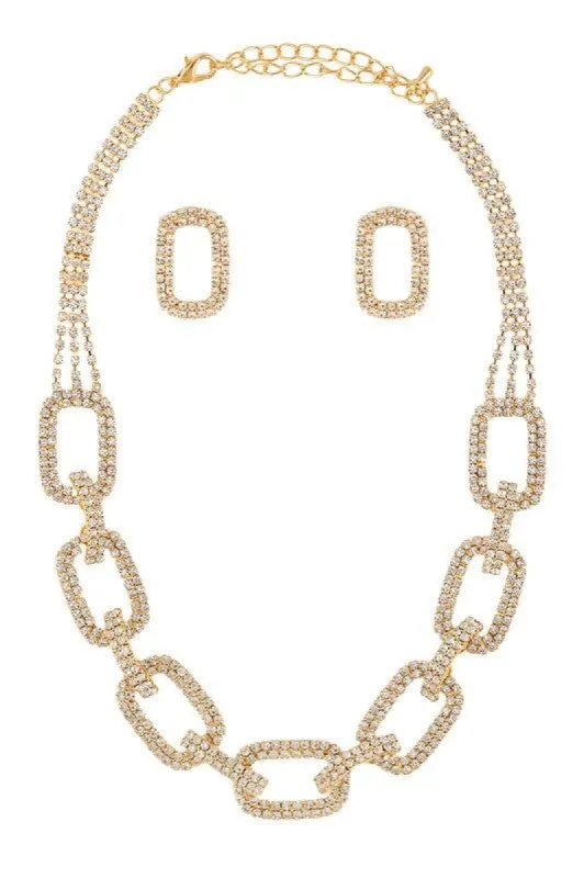 Kary Rhinestone Square Link Necklace Set sold by Chic Couture