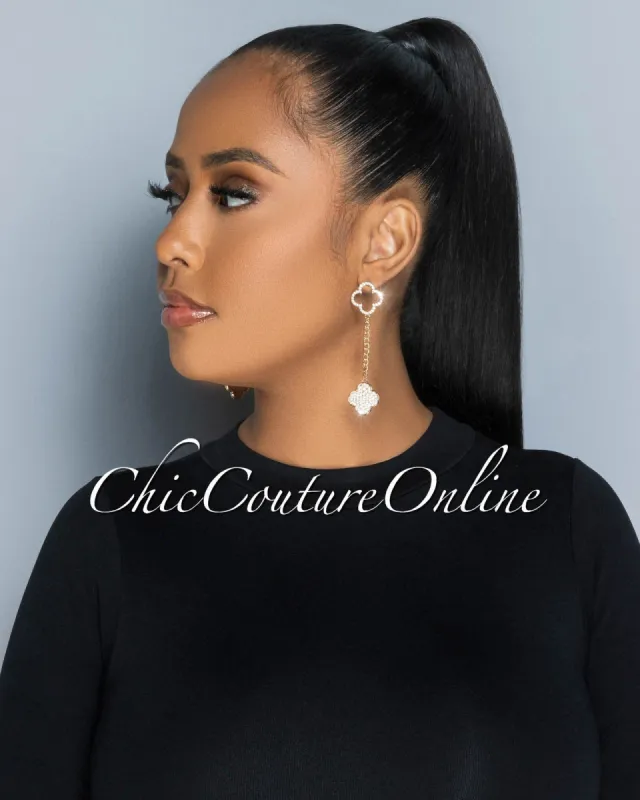 Clarke Rhinestone Clover Dangle Earrings sold by Chic Couture