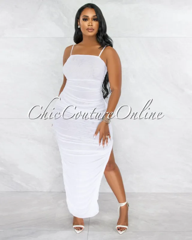 Camilo Off-White Mesh Ruched Sheer Maxi Dress sold by chic