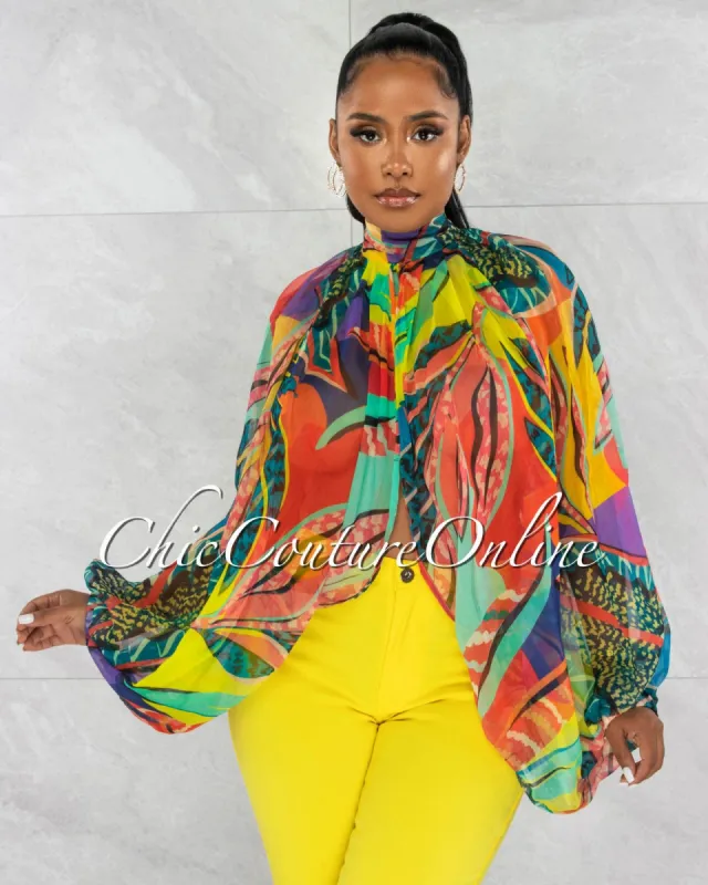 Lanay Multi-Color Print Sheer Flowy Top sold by Chic Couture