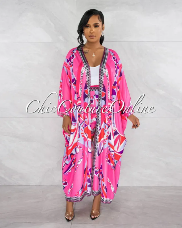 Landie Pink Multi-Color Print Duster & Shorts Set sold by chic