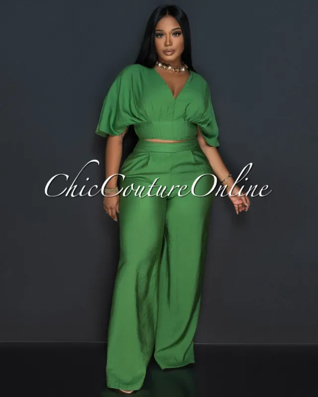 Kandie Military Green Crop Top & Wide Pants Set sold by Chic Couture