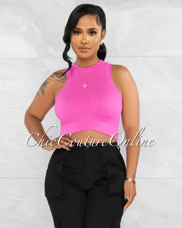 Maximo Fuchsia Racer "V" Waist Crop Top sold by Chic Couture