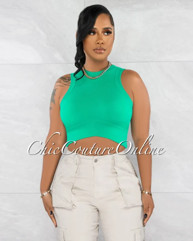 Maximo Green Racer "V" Waist Crop Top sold by Chic Couture