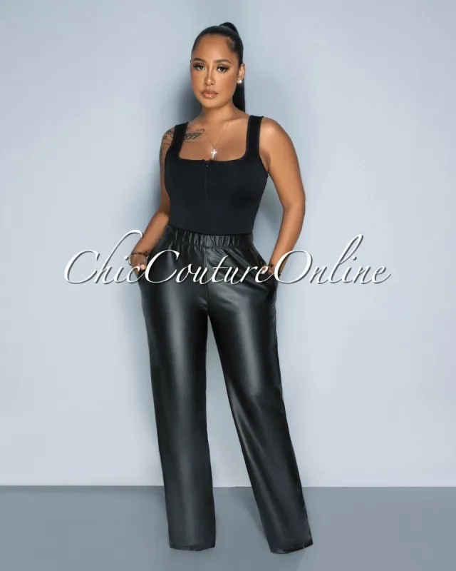 Chander Black Bodysuit & Vegan Leather Pants Set sold by Chic Couture