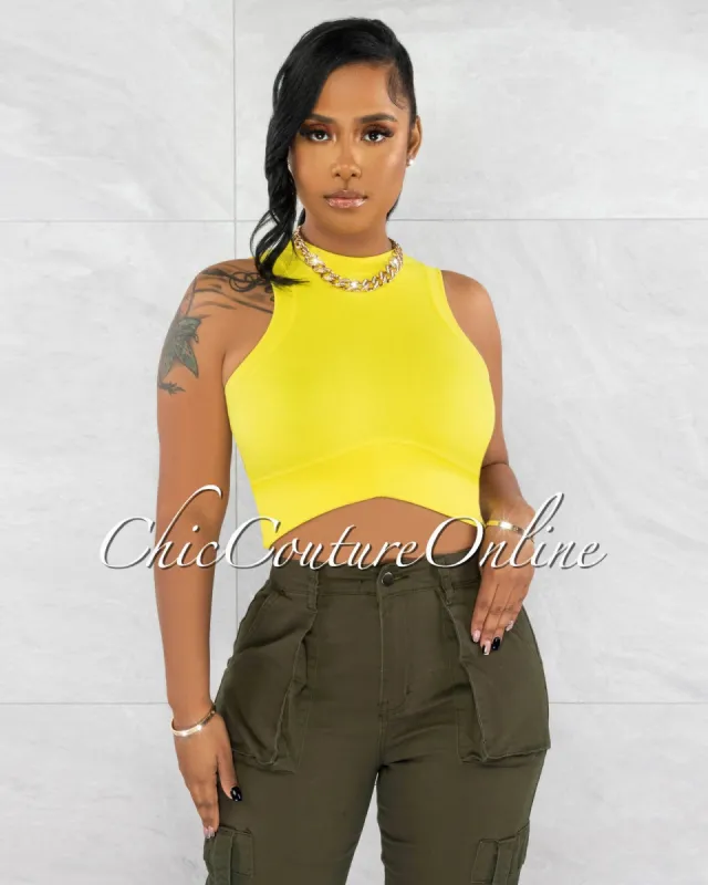 Maximo Yellow Racer "V" Waist Crop Top sold by Chic Couture