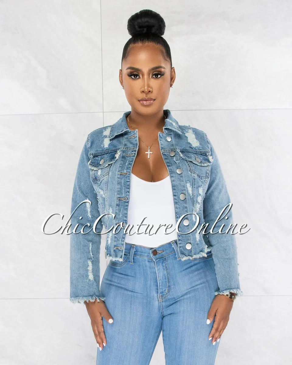 Gaylord Light Denim Distressed Denim Jacket sold by Chic Couture