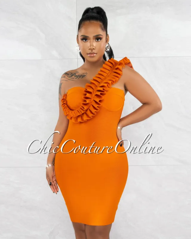*Gaira Orange Ruffle Bust Accent Bandage Dress sold by Chic Couture