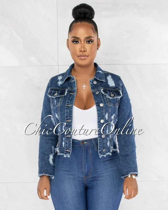 Gaylord Dark Denim Distressed Denim Jacket sold by Chic Couture